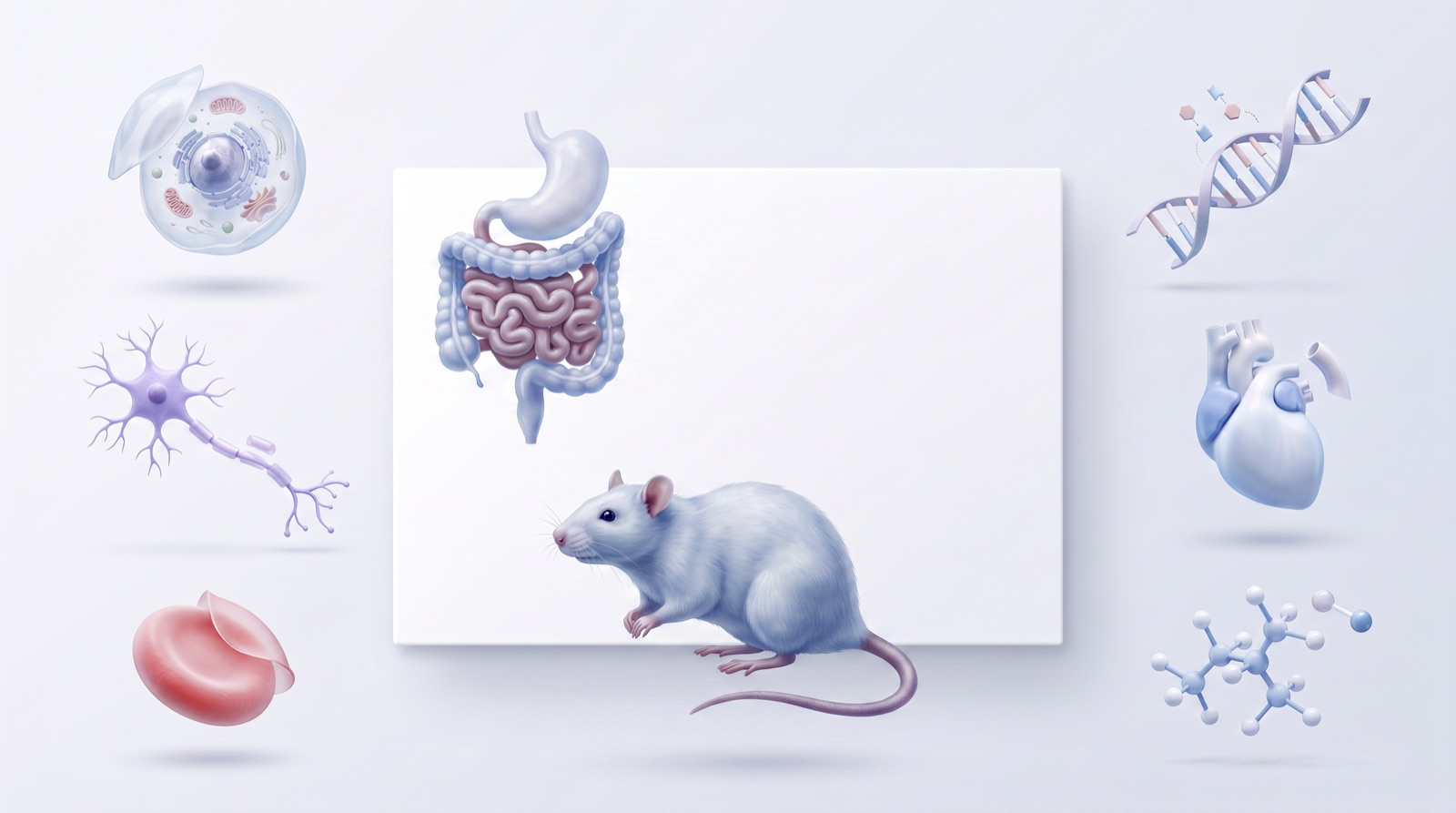 The same canvas with a rat and a digestive system arranged on it as a finished figure.